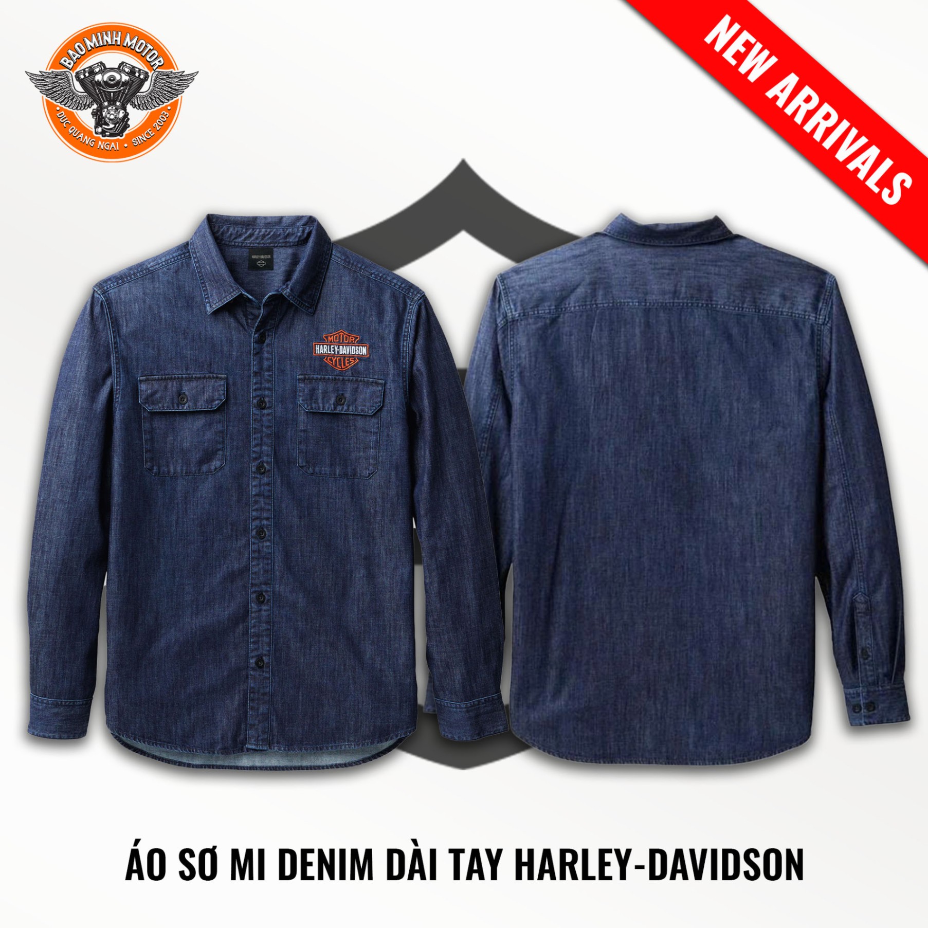 ÁO SƠ MI BÒ DÀI TAY HIỆU HD MÀU XANH DƯƠNG SIZE M