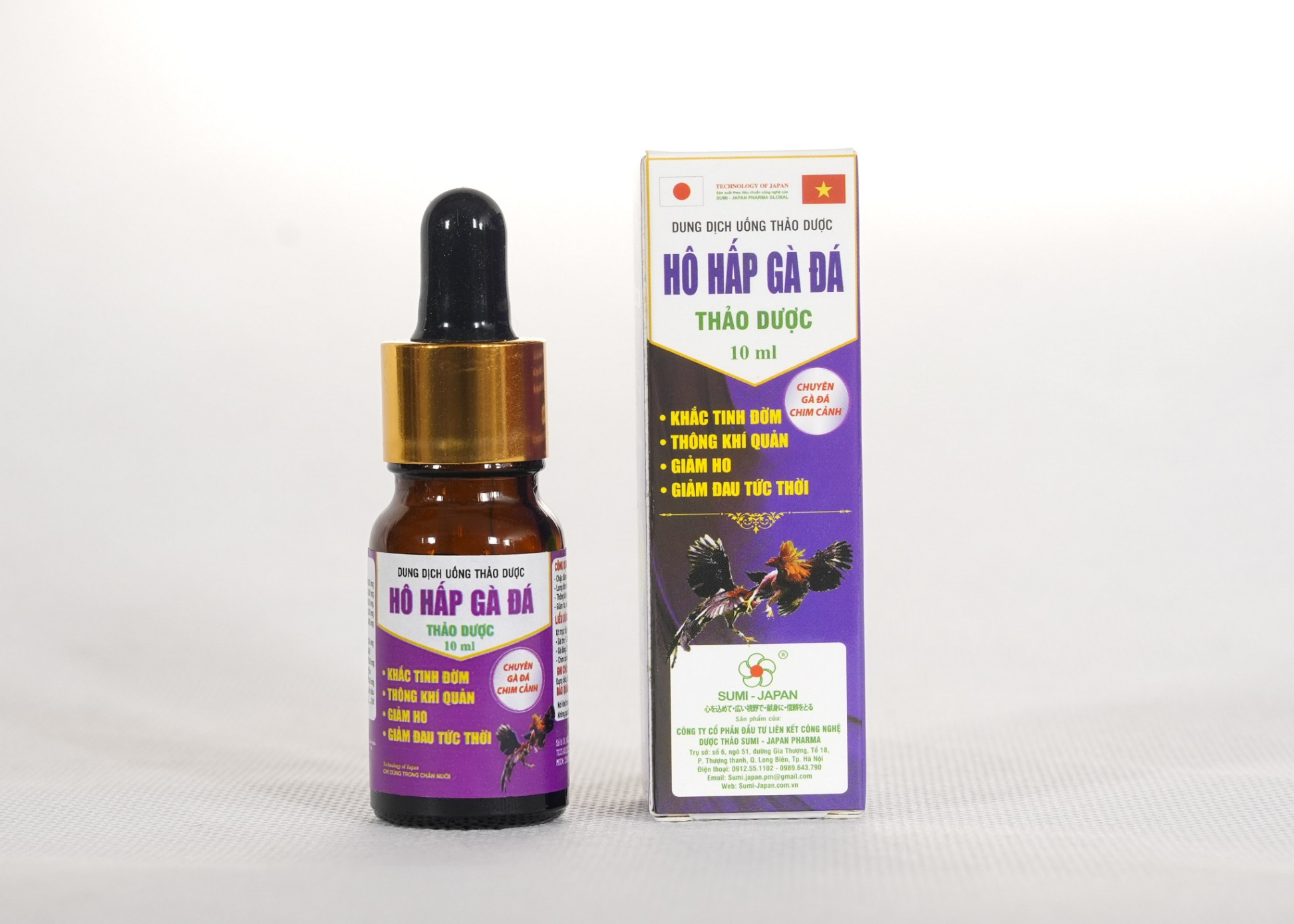Hô hấp gà đá thảo dược, khắc tinh đờm, thông khí quản, giảm ho, giảm đau tức thời lọ 10 ml