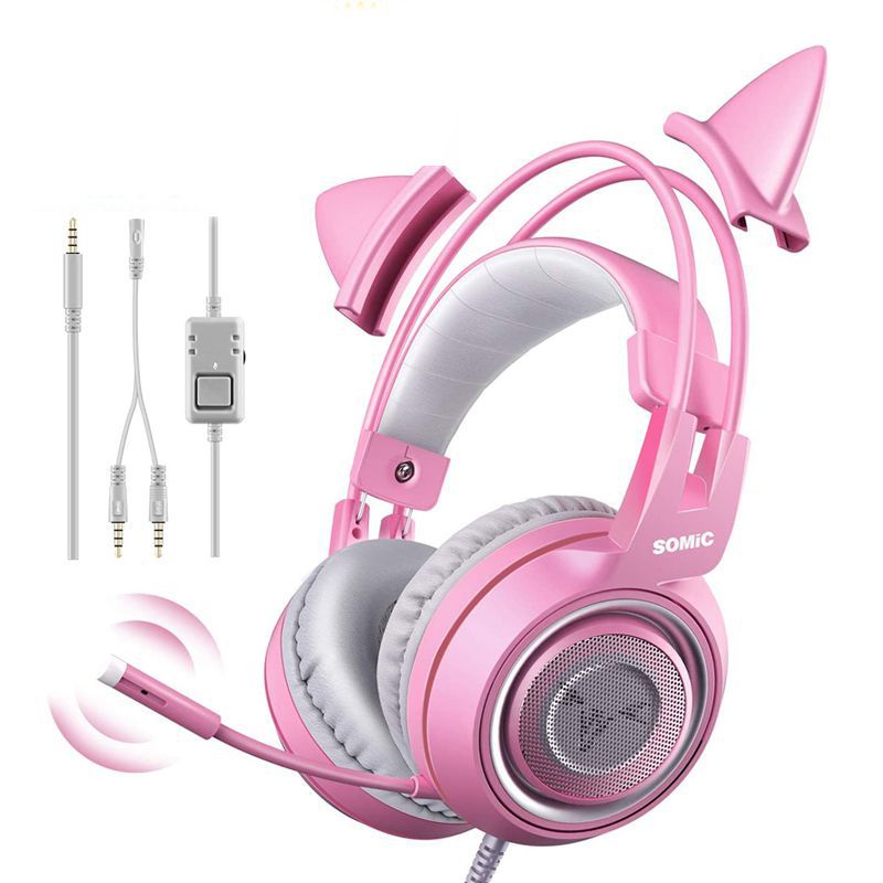 Tai Nghe Chụp Tai Somic G951s-Pink Chốt Cắm 3.5mm Có Đèn LED