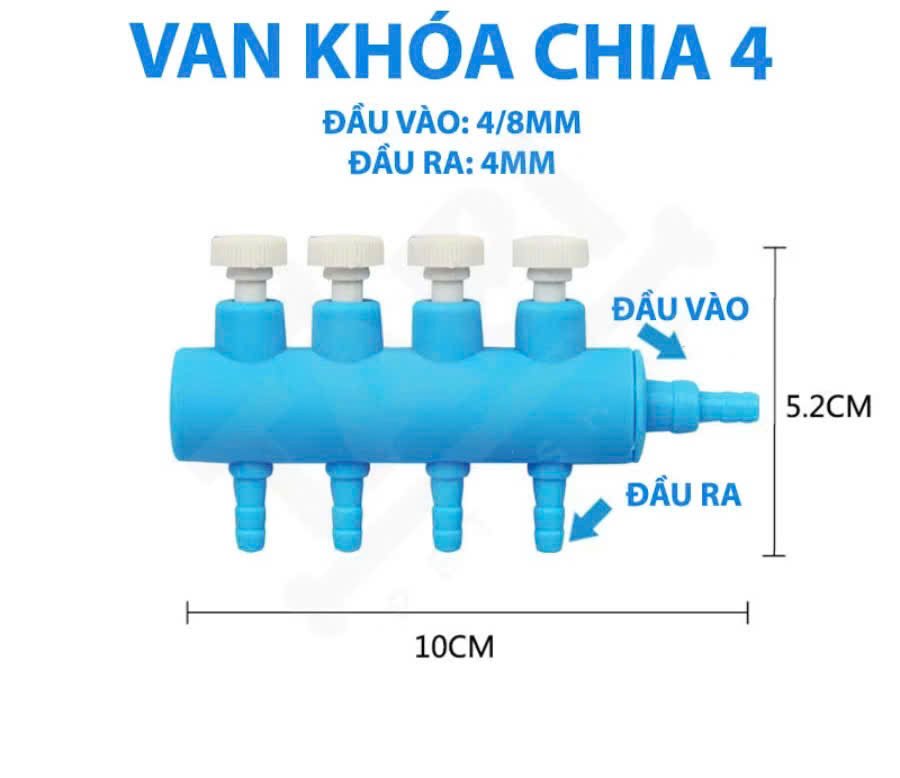 Van Khóa Chia Khí Oxy Cao Cấp - Van Điều Chỉnh Oxi Hồ Cá, Bể Cá Thủy Sinh