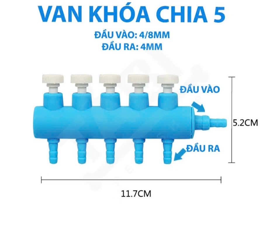 Van Khóa Chia Khí Oxy Cao Cấp - Van Điều Chỉnh Oxi Hồ Cá, Bể Cá Thủy Sinh