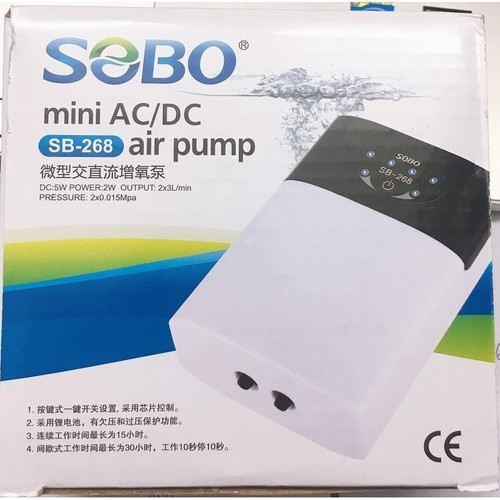 Máy oxy sạc điện 2 vòi SOBO SB 268 cho hồ cá