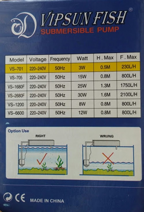 Máy bơm lọc nước Vipsun Vs 701 cho hồ cá cảnh