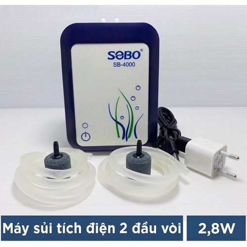 Máy oxy sạc điện 2 vòi SOBO SB 4000 cho hồ cá