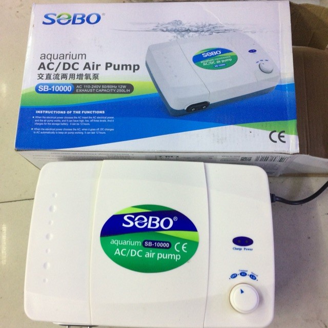 Máy oxy sạc điện 2 vòi SOBO SB 10000 cho hồ cá