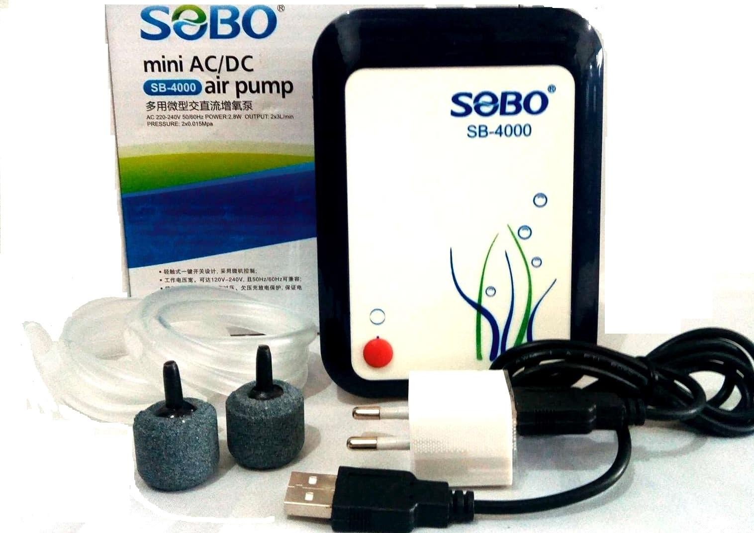 Máy oxy sạc điện 2 vòi SOBO SB 4000 cho hồ cá