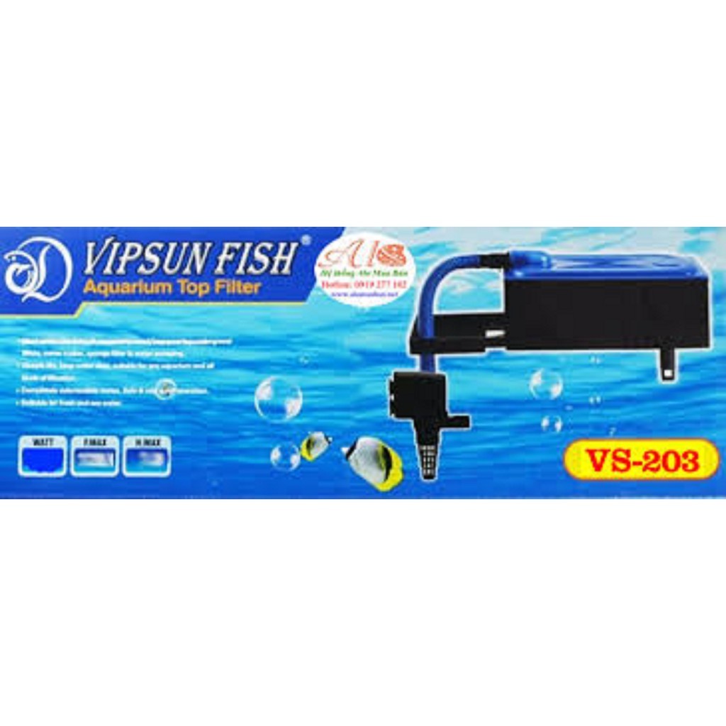 Vipsun Fish VS-203 - Bộ Máng và Máy Bơm Lọc Nước Hồ Cá - Có bông lọc