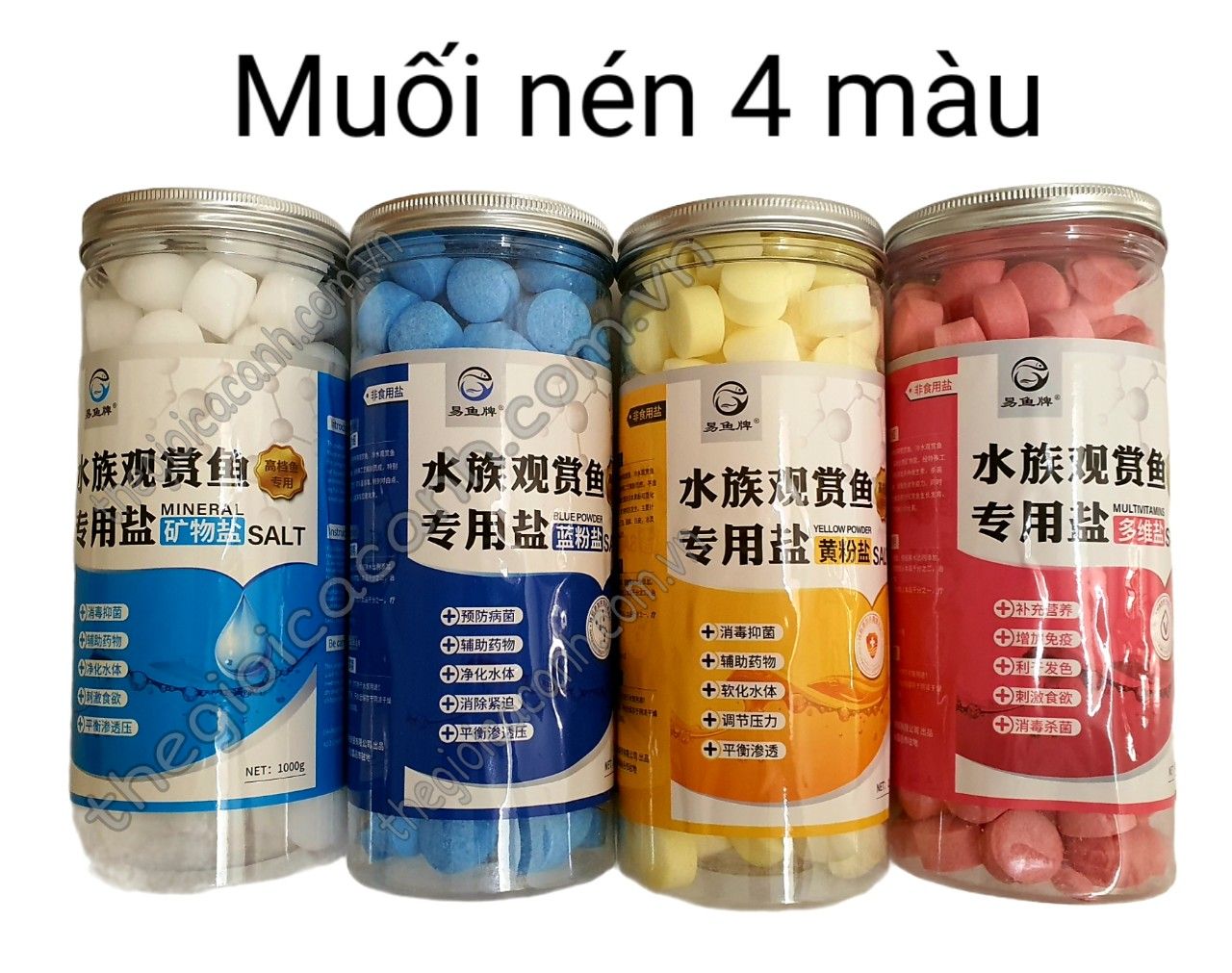 Muối viên 4 màu tốt cho cá cảnh – hủ 1kg