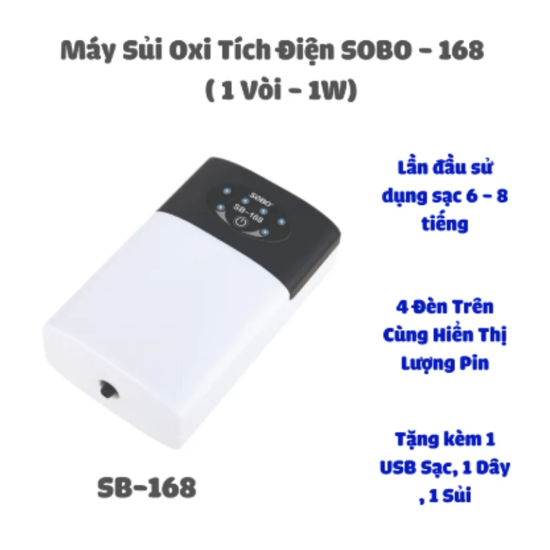 Máy oxy sạc điện 1 vòi Sobo SB 168 cho hồ cá