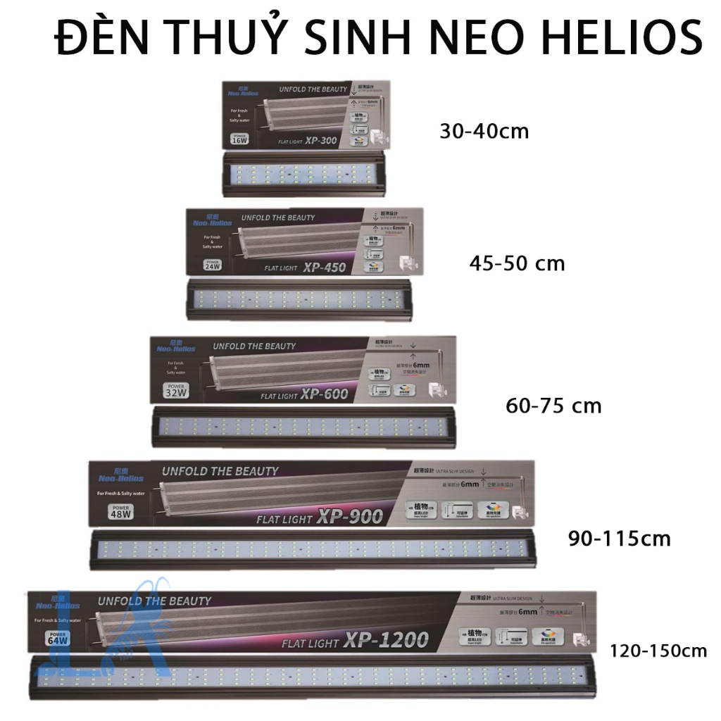 Đèn thủy sinh Neo Helios Flat XP Series 30/45/60/80/90/120cm - RGB 3 in 1 đỏ cá không đỏ nước