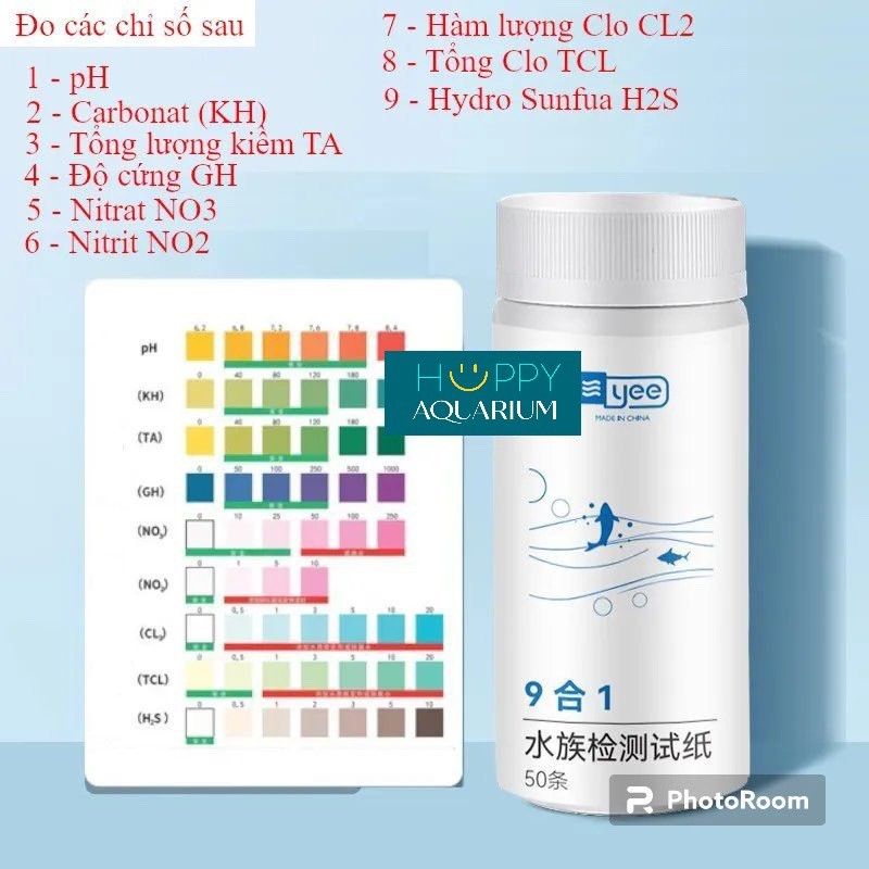 Bộ test nước YEE 9in1, test pH/gH/kH/No3/No2/TCL/Cl2/H2S/TA