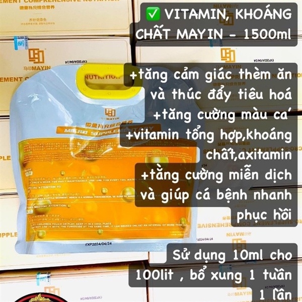 VITAMIN C MAYIN Cho Cá Cảnh, Cá Rồng Túi 1.5L