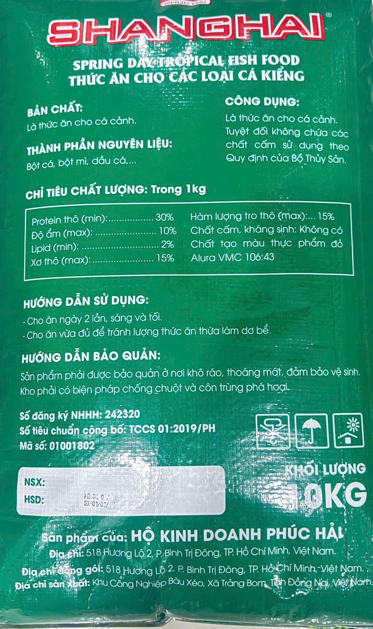 Thức ăn cá chép sư tử Shanghai bao 10kg bao xanh lá