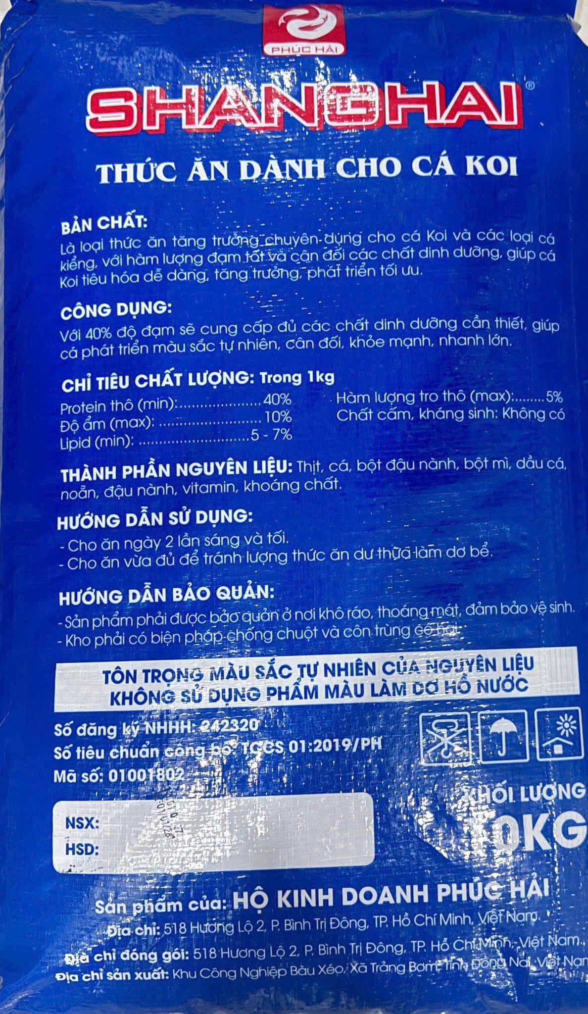 Thức ăn cá koi shanghai bao 10kg bao xanh dương