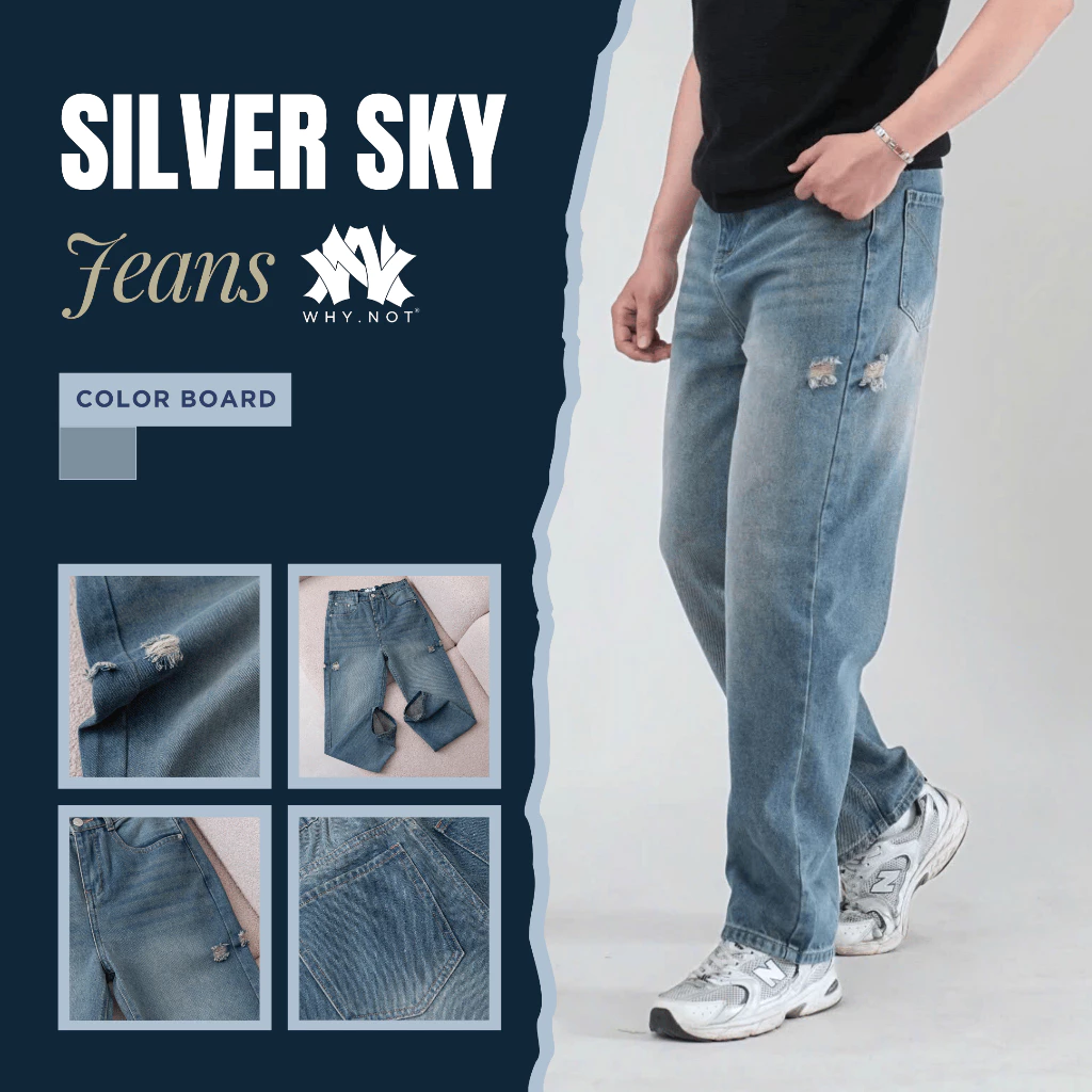 [CÓ BIGSIZE] Quần Jeans Nam WHY.NOT SILVER SKY Jeans Ống Suông Rộng Form Regular Fit - Jean Bò Mềm