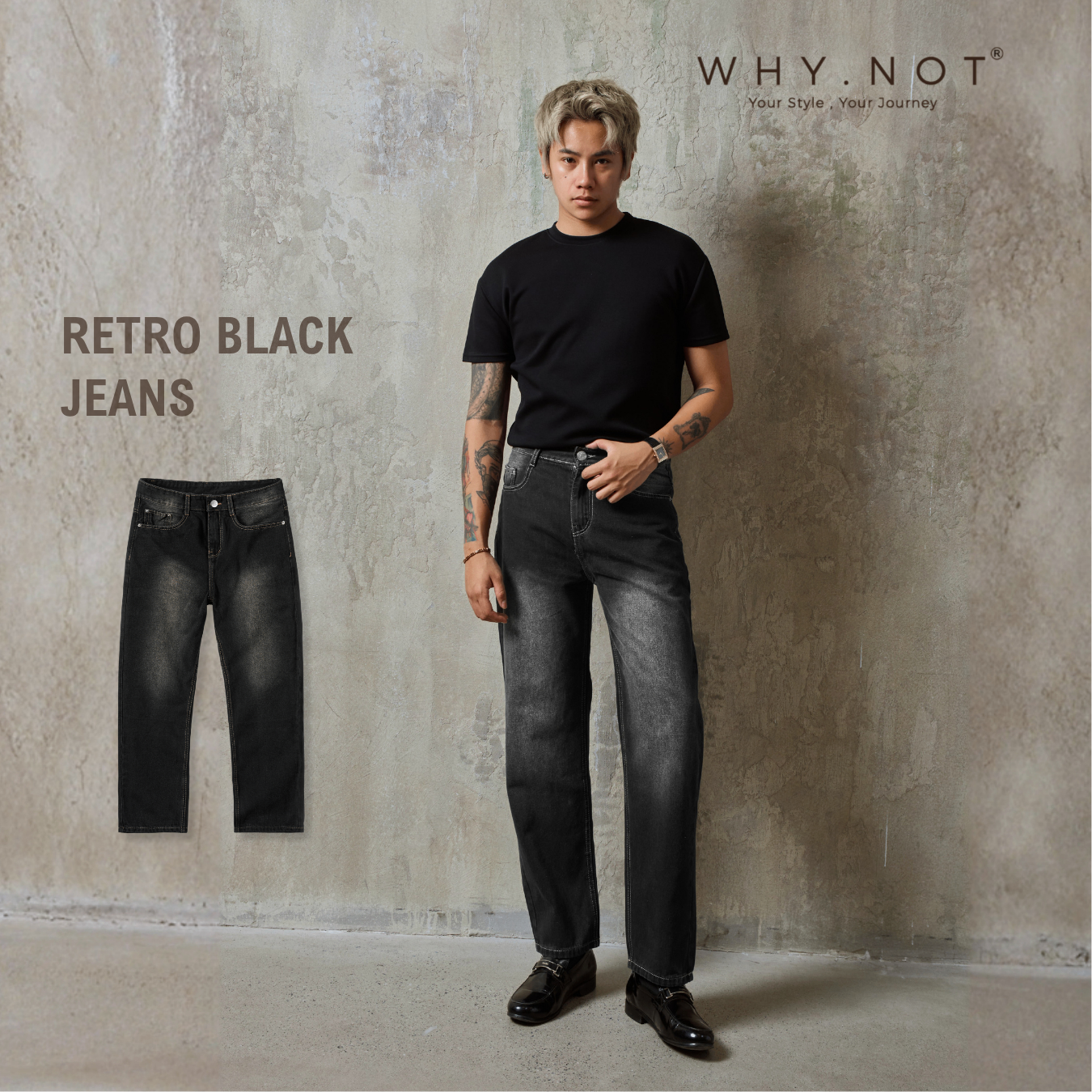[Có Bigsize] - RETRO BLACK JEANS - Quần Jean Nam Retro Đen WHY.NOT
