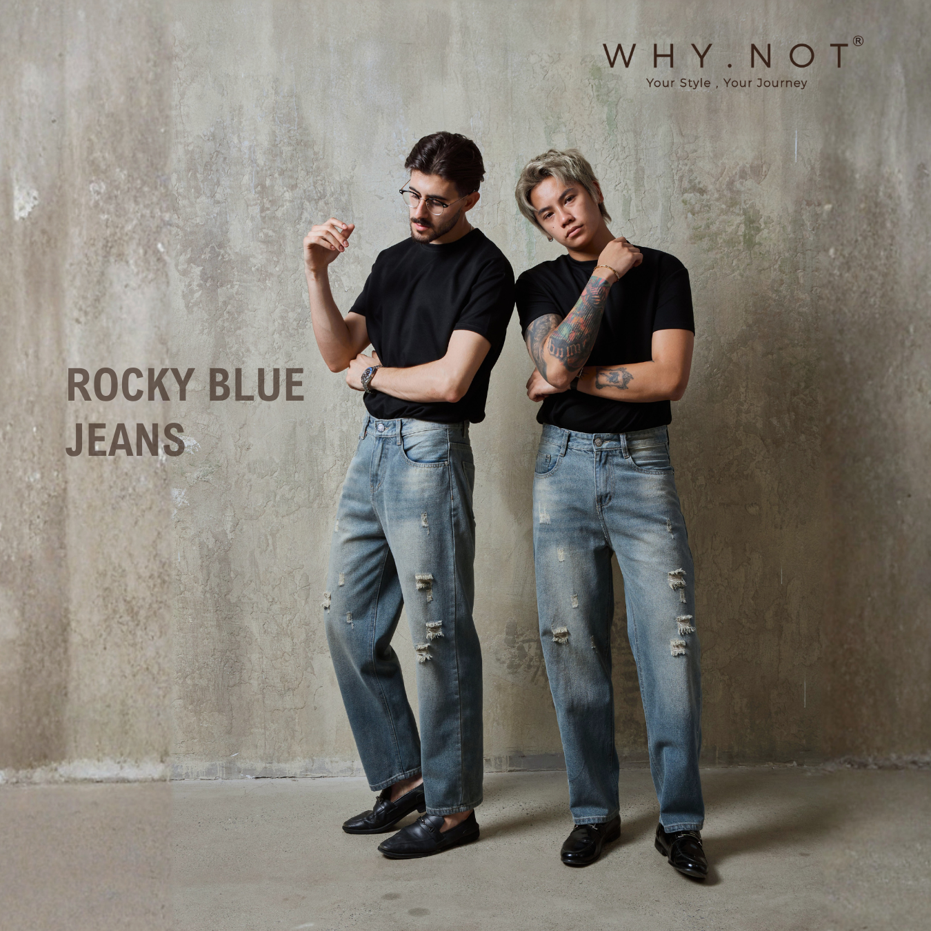 [Có Bigsize] - ROCKY BLUE JEANS - Quần Jean Nam Màu Xanh Rách Rocky Blue WHY.NOT