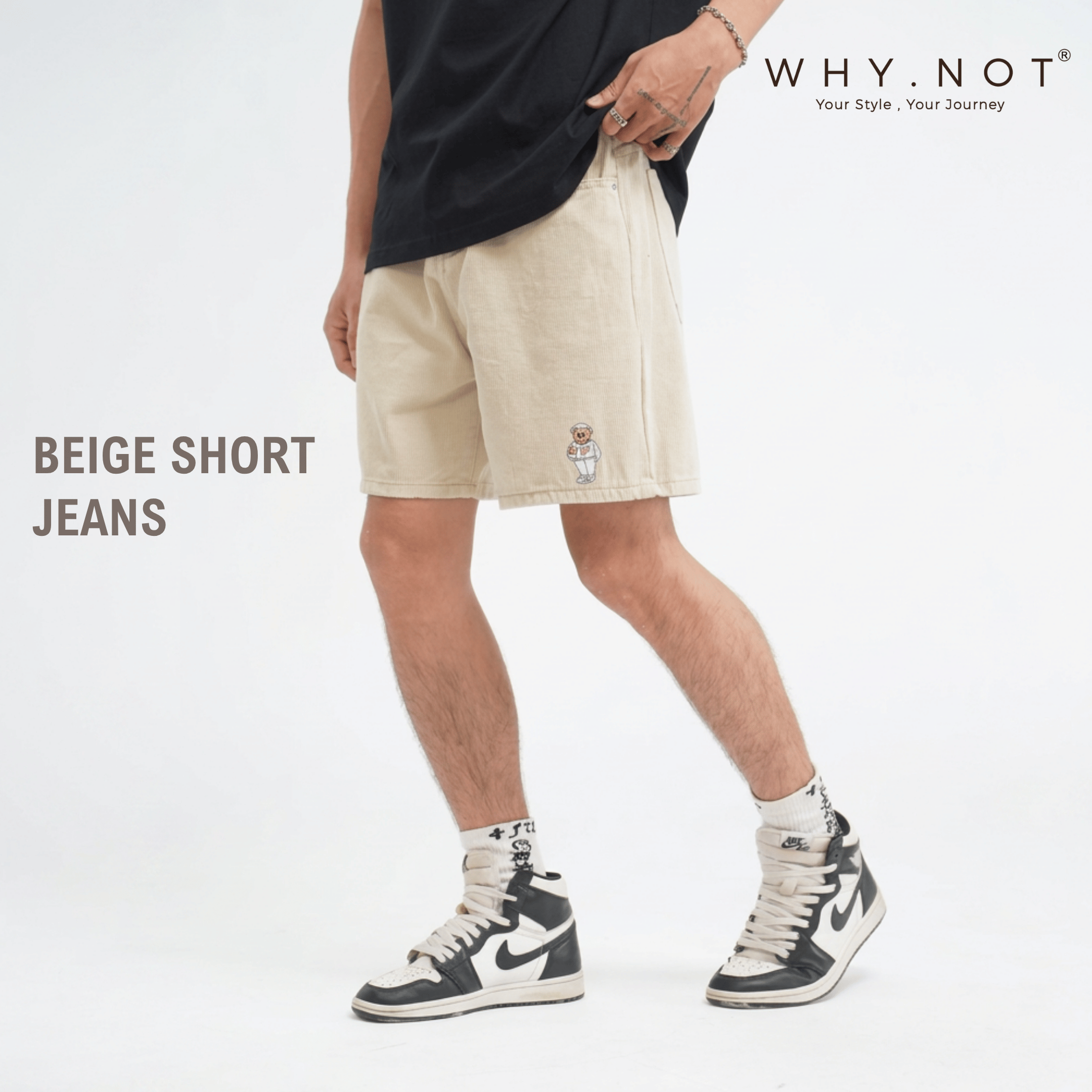 [Có Bigsize] - WHY.NOT BEIGE SHORT JEANS - Quần Short Jeans Nam Form Trên Gối Màu Be