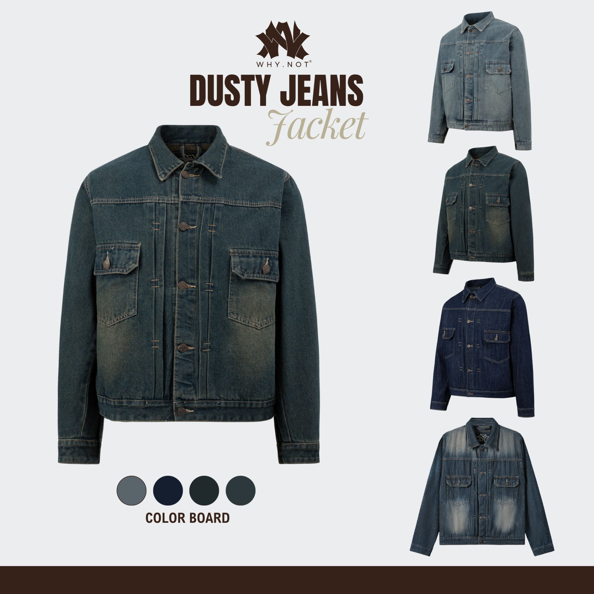 [WHY.NOT] Dusty Jeans Jacket - Áo Jean Nam Form Rộng Màu Dusty Blue (Màu Xanh Đậm)