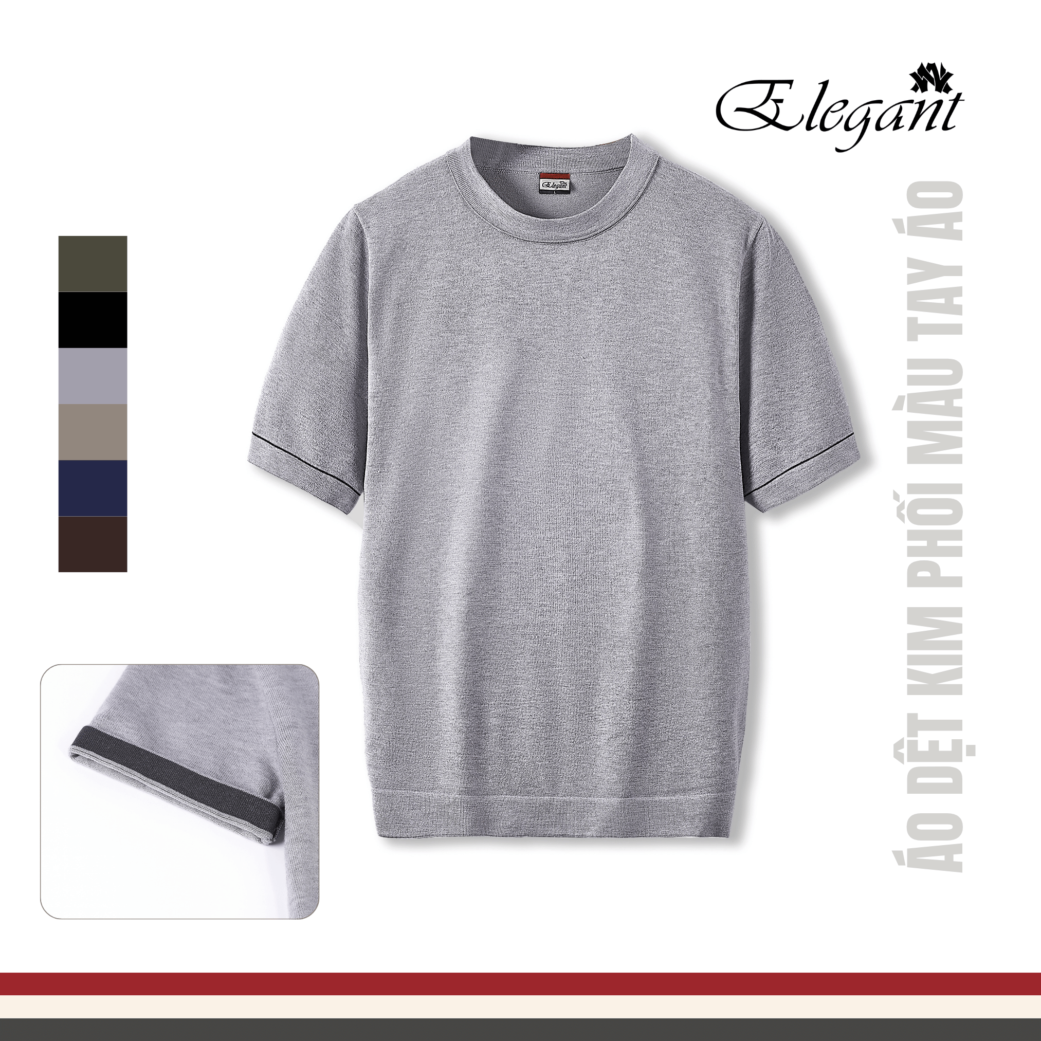 [WHY.NOT ELEGANT] Áo Dệt Kim Cổ Tròn Phối Màu Cổ Tay và Gấu Áo - Màu Ghi Nhạt