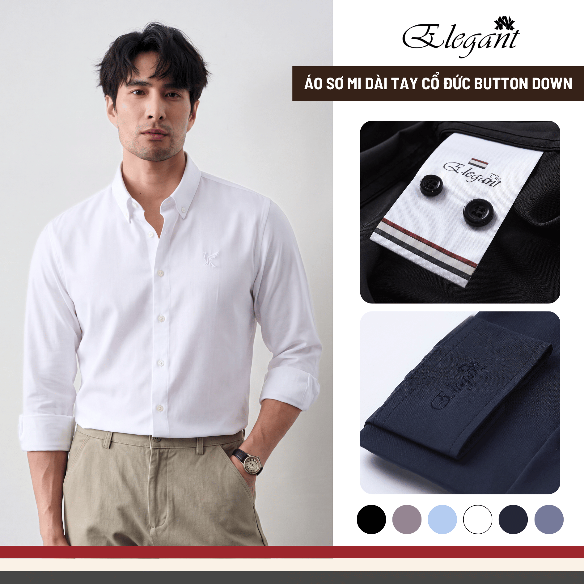 [WHY.NOT ELEGANT] Áo Sơ Mi Nam Cổ Đức Form Regular Thêu Hình Chim Trước Ngực - Màu Trắng