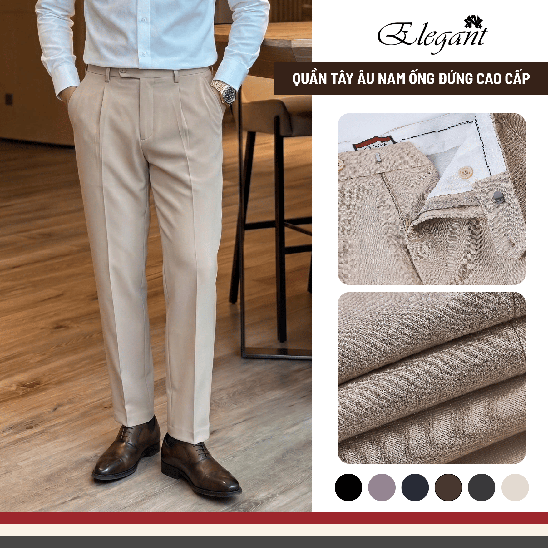 [WHY.NOT ELEGANT] Quần Tây Nam Ống Đứng Cạp Thường Chất Liệu Chéo 79 Cao Cấp - Màu Be (Kem)