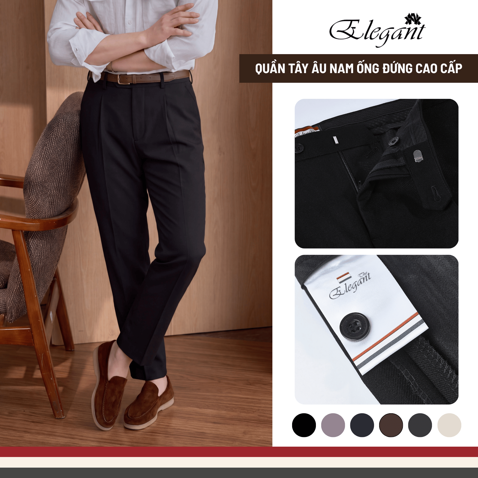 [WHY.NOT ELEGANT] Quần Tây Nam Ống Đứng Cạp Thường Chất Liệu Chéo 79 Cao Cấp - Màu Đen