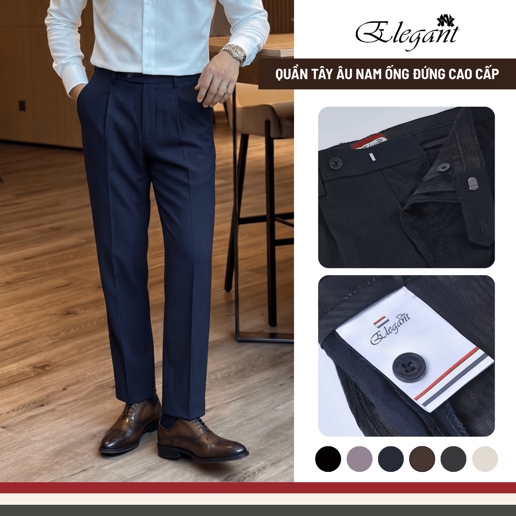 [WHY.NOT ELEGANT] Quần Tây Nam Ống Đứng Cạp Thường Chất Liệu Chéo 79 Cao Cấp - Màu Navy