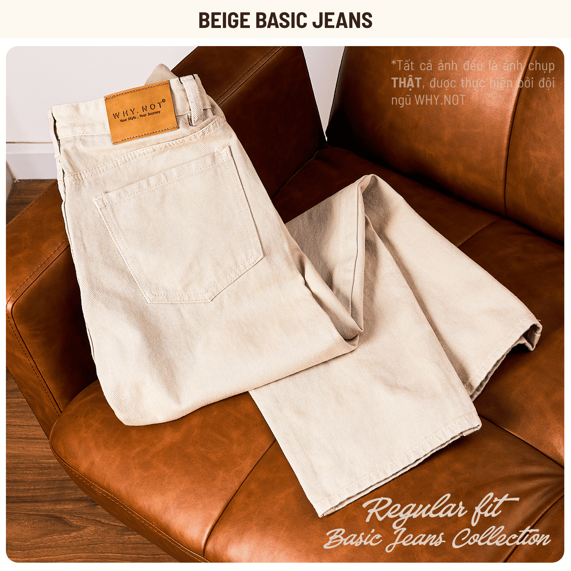 [WHY.NOT] Quần Jean Nam Trơn Form Regular Fit, Quần Basic Kaki Jean - Màu Be