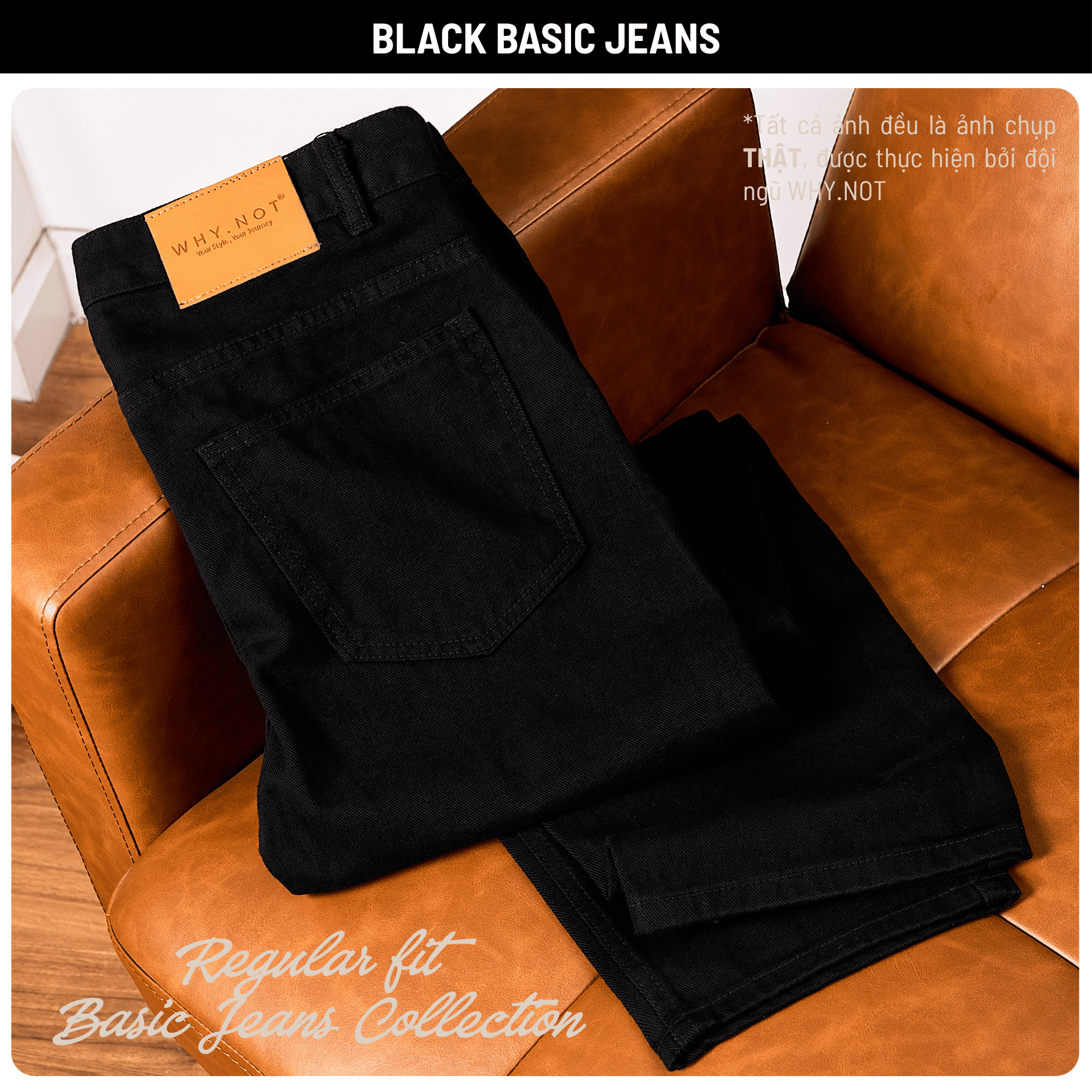 [WHY.NOT] Quần Jean Nam Trơn Form Regular Fit, Quần Basic Kaki Jean - Màu Đen