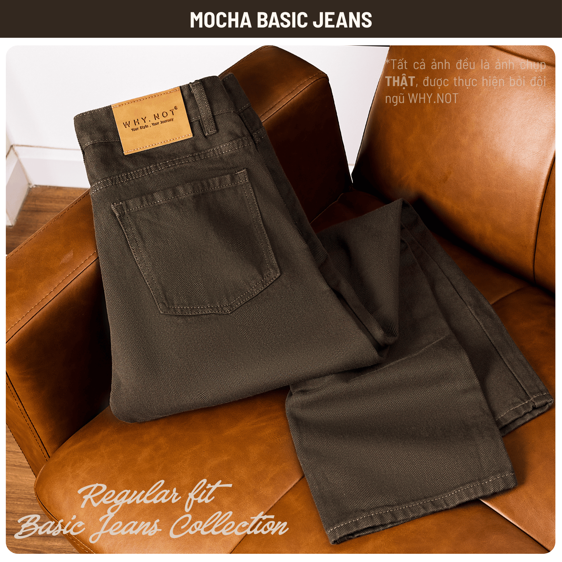 [WHY.NOT] Quần Jean Nam Trơn Form Regular Fit, Quần Basic Kaki Jean - Màu Nâu