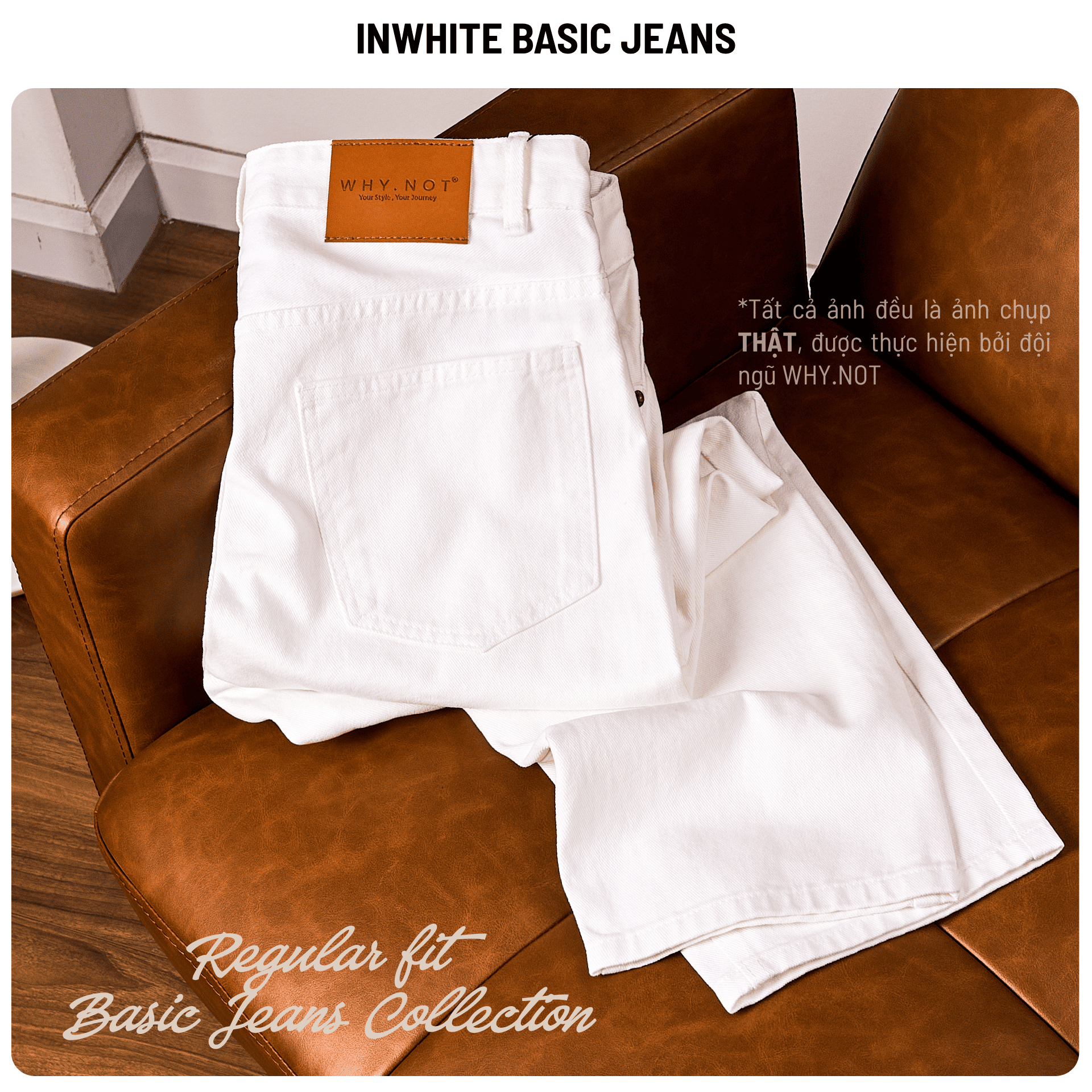 [WHY.NOT] Quần Jean Nam Trơn Form Regular Fit, Quần Basic Kaki Jean - Màu Trắng