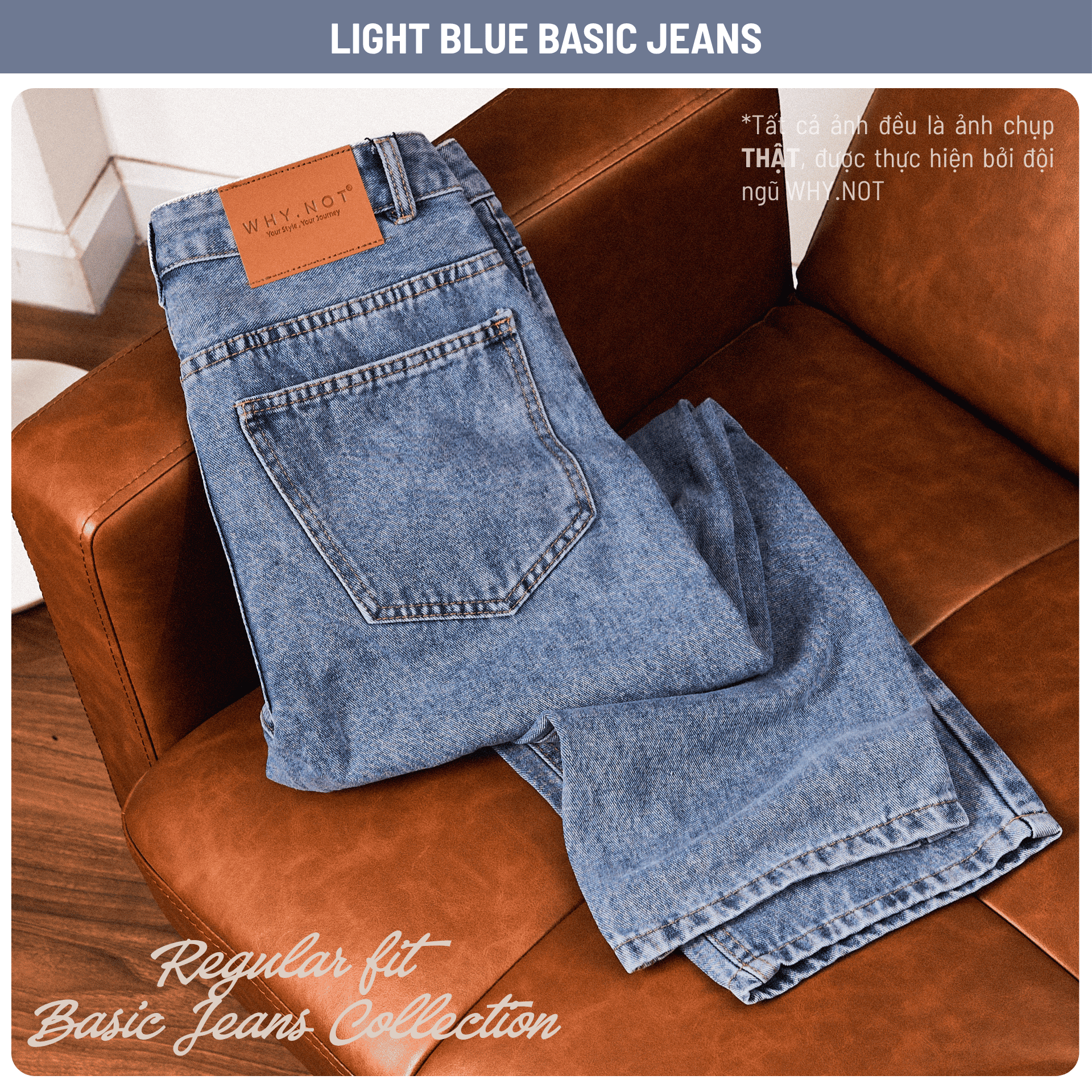 [WHY.NOT] Quần Jean Nam Trơn Form Regular Fit, Quần Jean Trơn Basic - Màu Xanh Nhạt Light Blue