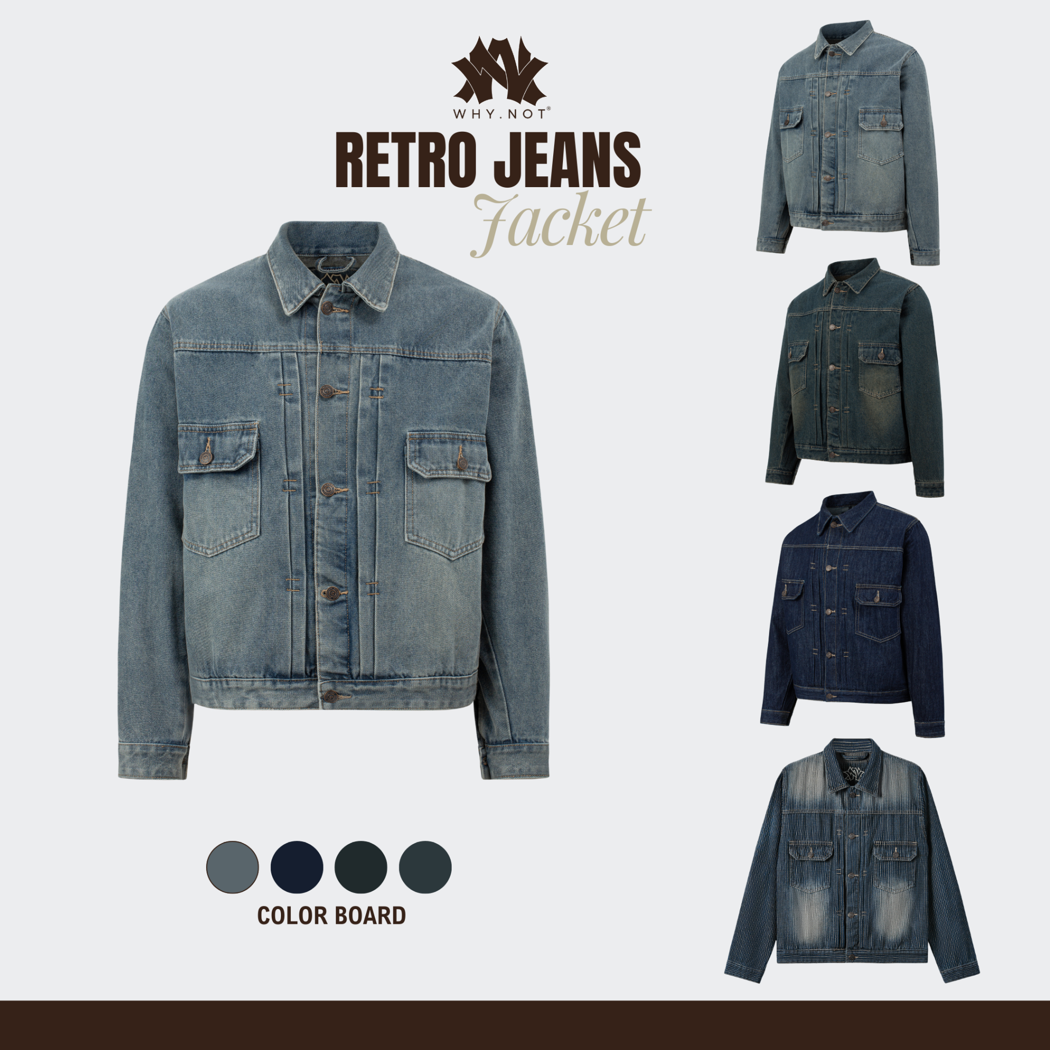 [WHY.NOT] Retro Jeans Jacket - Áo Jean Nam Form Rộng Màu Retro Blue