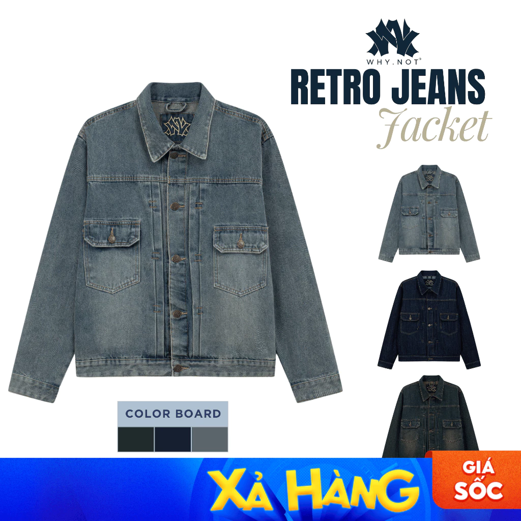 [WHY.NOT] Retro Jeans Jacket - Áo Jean Nam Form Rộng Màu Retro Blue