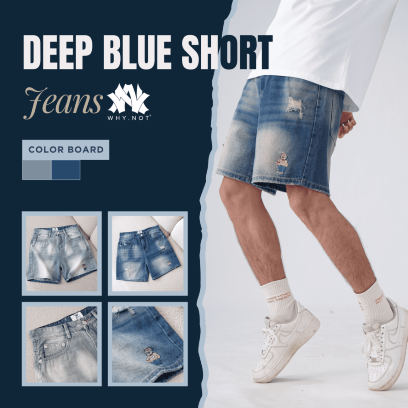 [Có Bigsize] - DEEP BLUE SHORT JEANS - Quần Short Jean Nam Deep Blue WHY.NOT Form chữ A Trên Gối