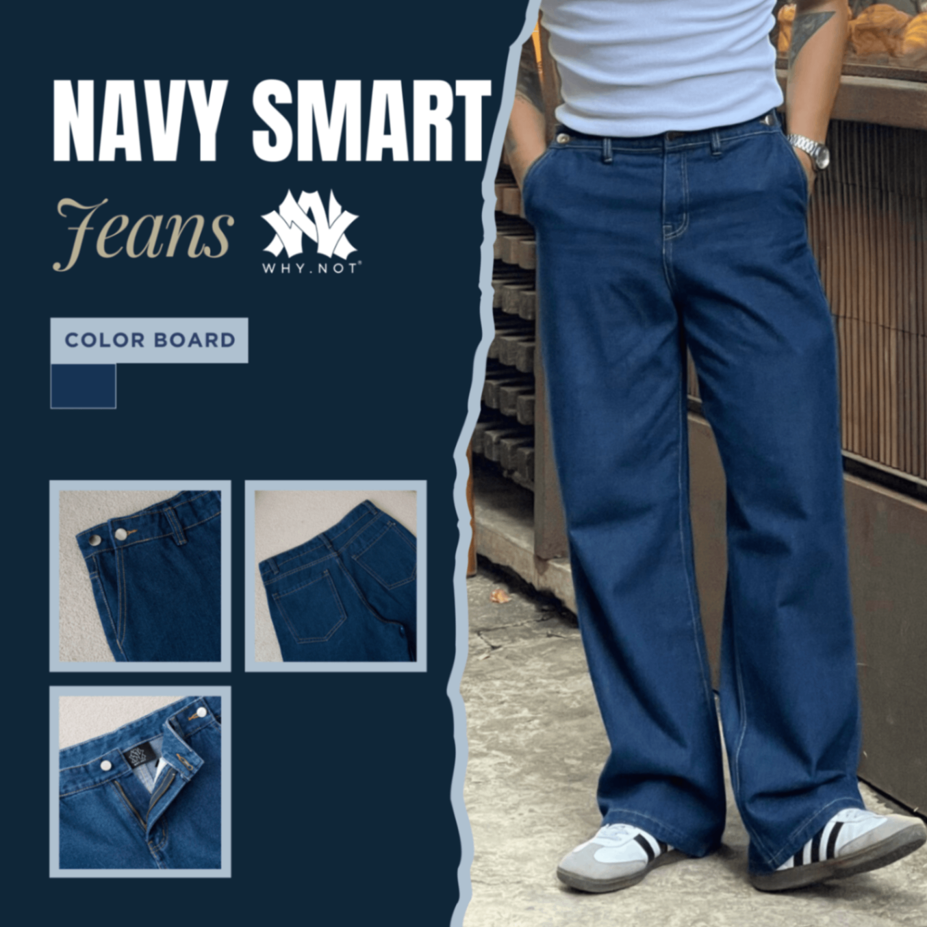 [Có Bigsize] - SMART WIDE-LEG JEANS - Quần Jean Nam Điều Chỉnh Cạp WHY.NOT Form Suông
