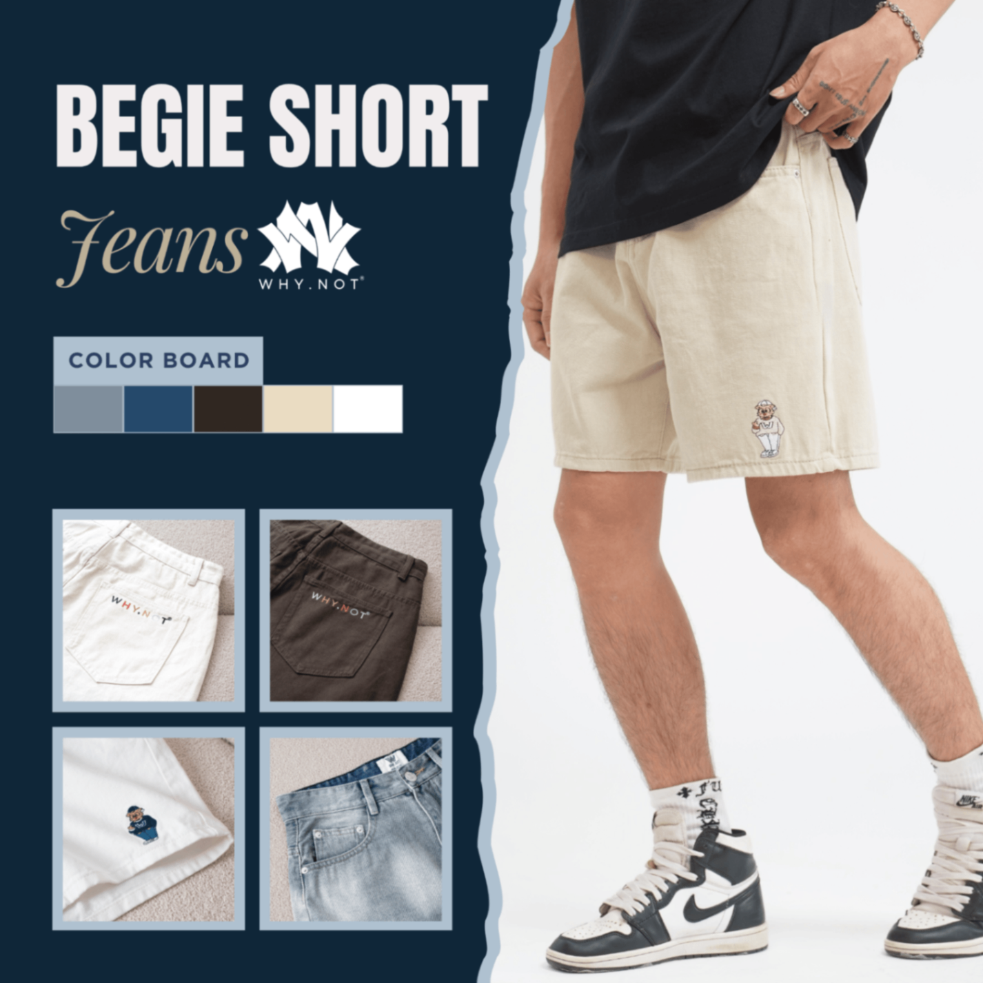 [Có Bigsize] - WHY.NOT BEIGE SHORT JEANS - Quần Short Jeans Nam Form Trên Gối Màu Be