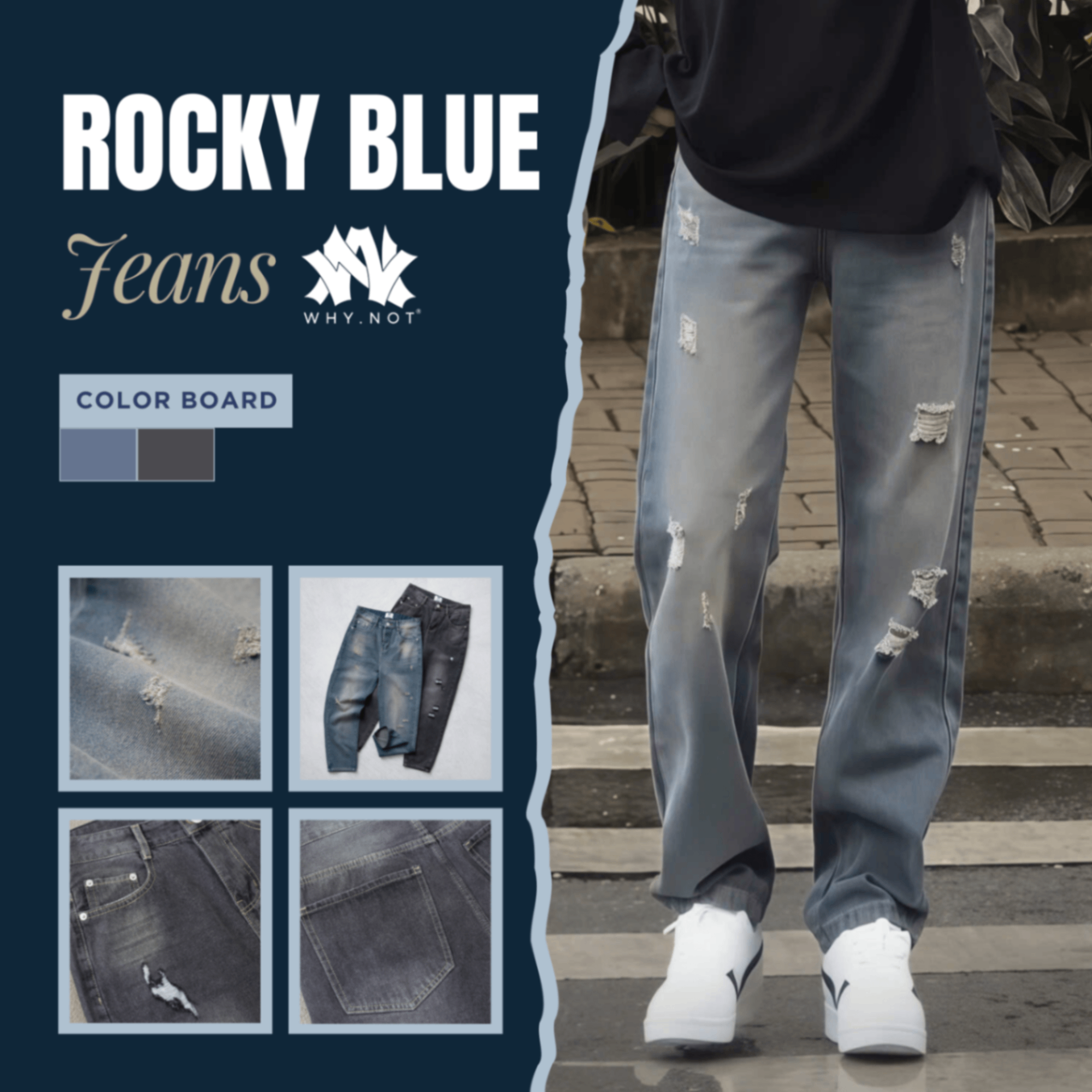 [Có Bigsize] - ROCKY BLUE JEANS - Quần Jean Nam Rách Rocky Blue WHY.NOT