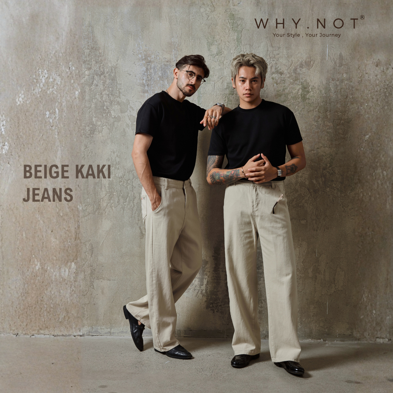 BEIGE KAKI BOYFRIEND JEANS WHY.NOT - Quần Kaki Jean Form Suông Ống Rộng Màu Be