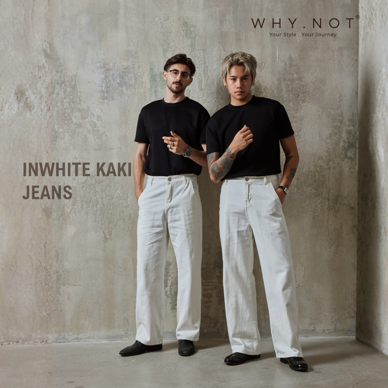 INWHITE KAKI BOYFRIEND JEANS WHY.NOT - Quần Kaki Jean Form Suông Ống Rộng Màu Trắng