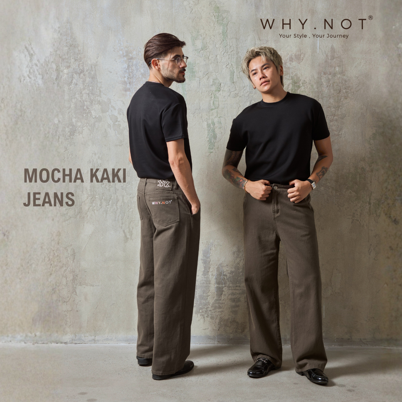 MOCHA KAKI BOYFRIEND JEANS WHY.NOT - Quần Kaki Jean Form Suông Ống Rộng Màu Nâu Moca Hot trend 2025
