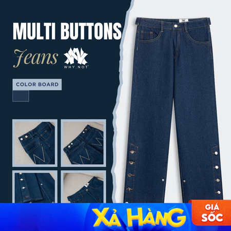Quần Jeans Nam Ống Suông WHY NOT MULTI BUTTONS Thiết Kế Cúc Cạnh Ống Độc Đáo - Cúc Cạp Sau JRCOQT