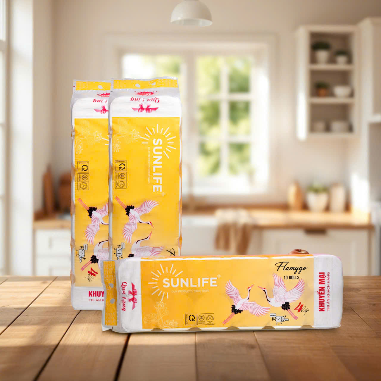 Giấy vệ sinh Sunlife chim Hạc Vàng 10 +++2 khuyến mại (4 lớp) (1400g)