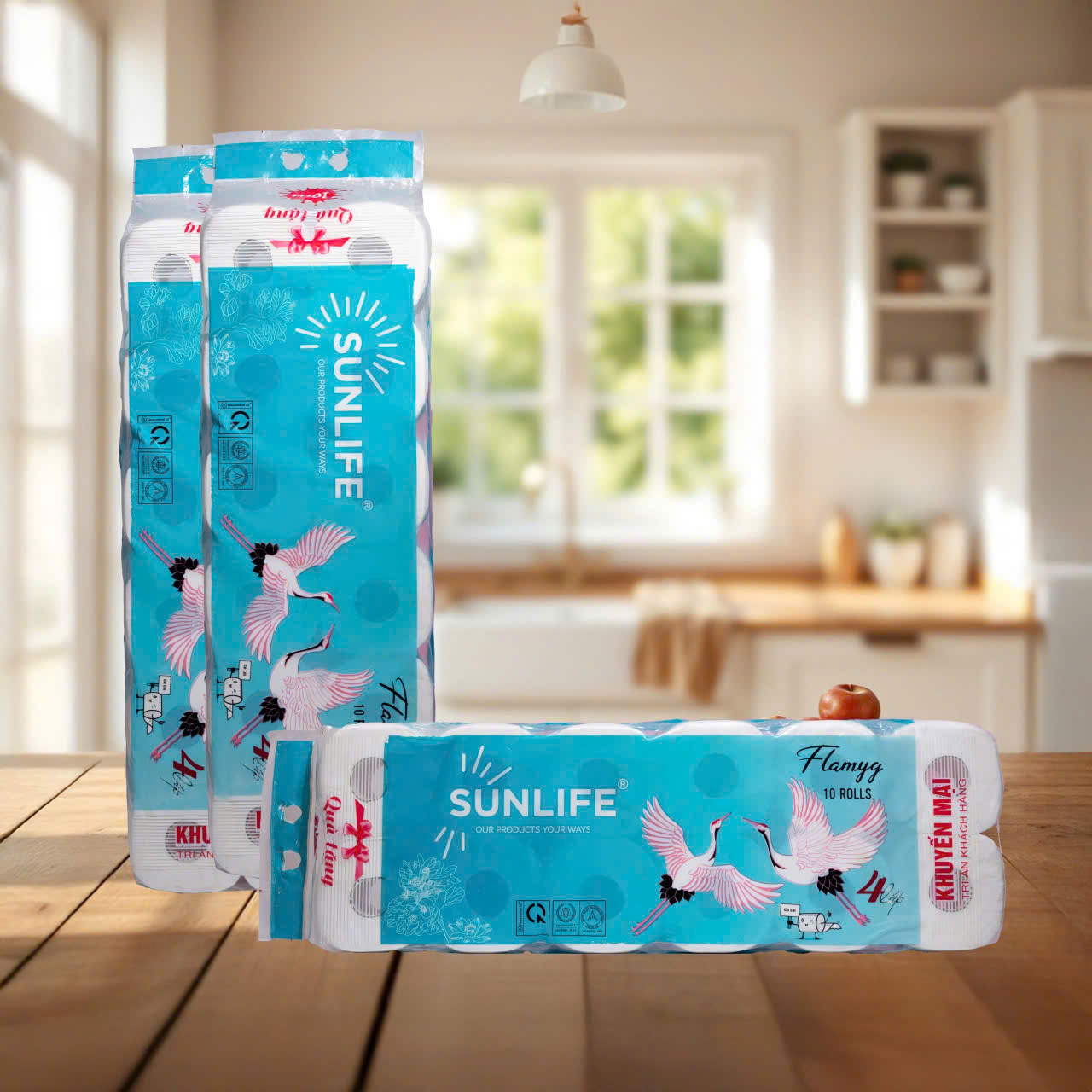 Giấy vệ sinh Sunlife chim Hạc Xanh 10 +++2 khuyến mại (4 lớp) (1400g)