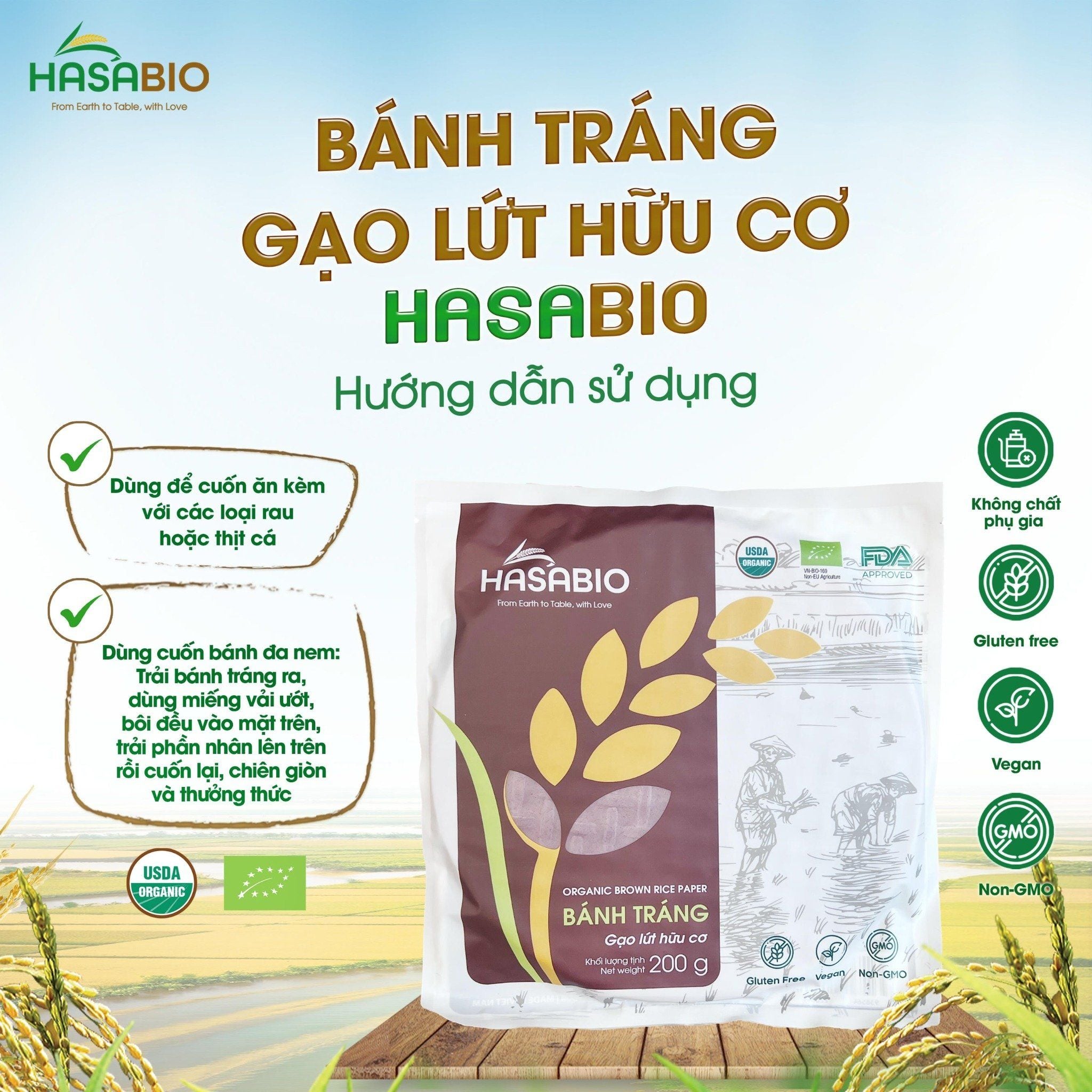 Bánh tráng gạo lứt hữu cơ Hasa Bio 200g