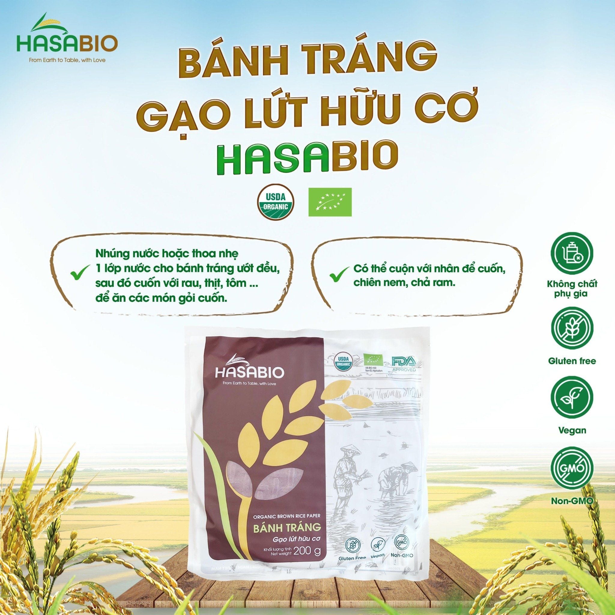 Bánh tráng gạo lứt hữu cơ Hasa Bio 200g