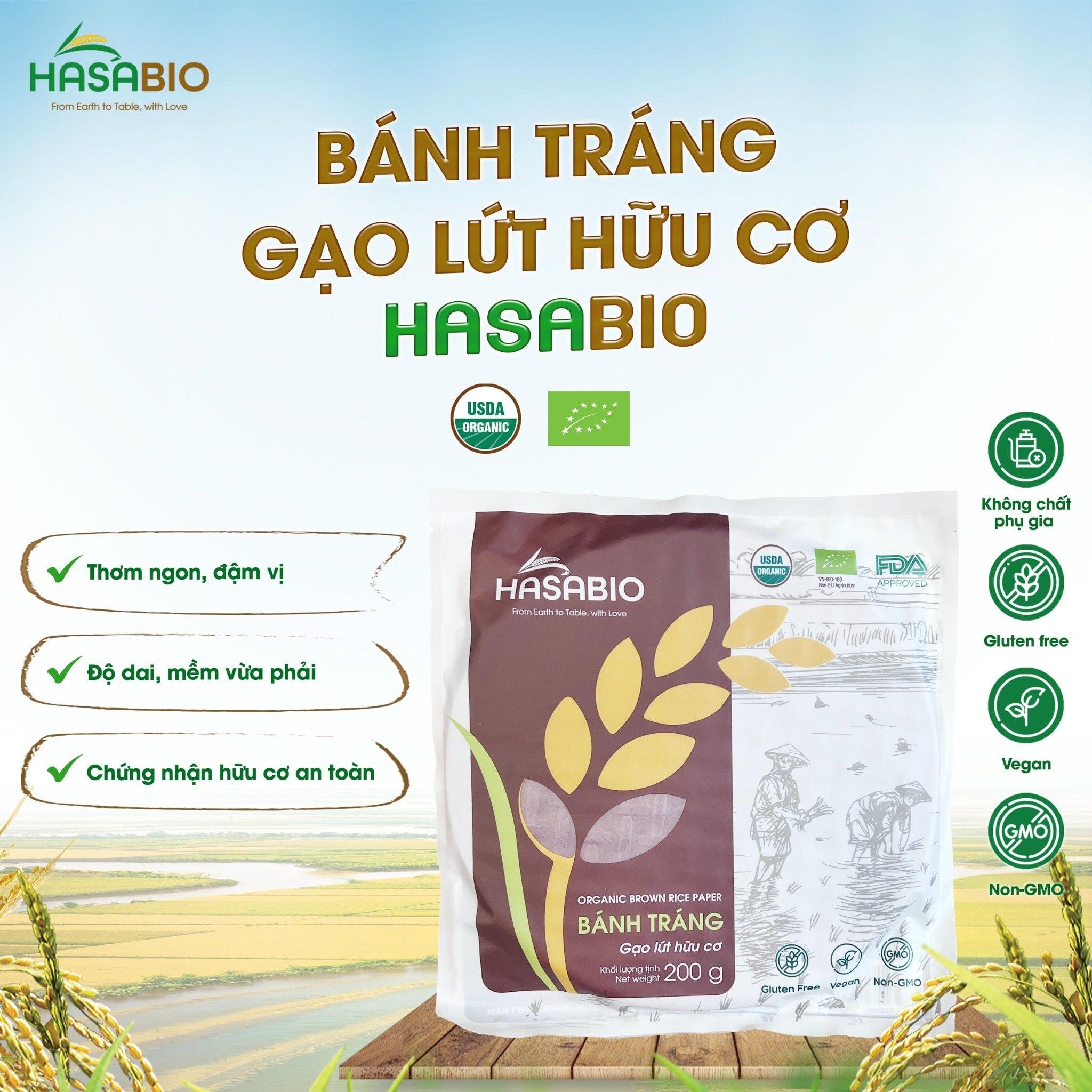Bánh tráng gạo lứt hữu cơ Hasa Bio 200g