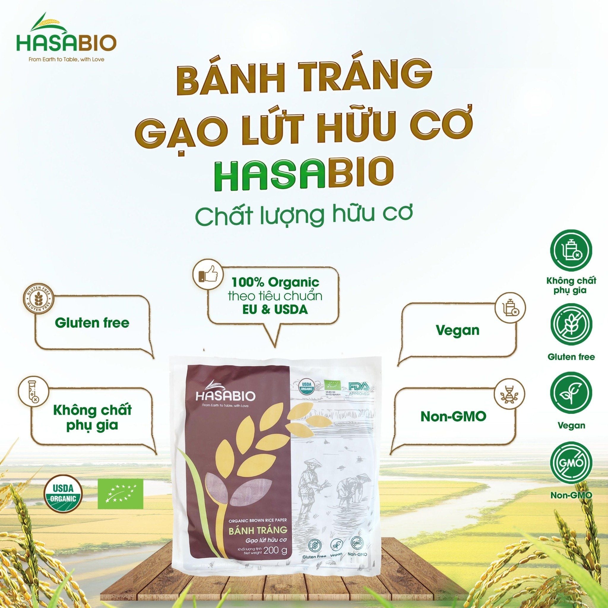 Bánh tráng gạo lứt hữu cơ Hasa Bio 200g