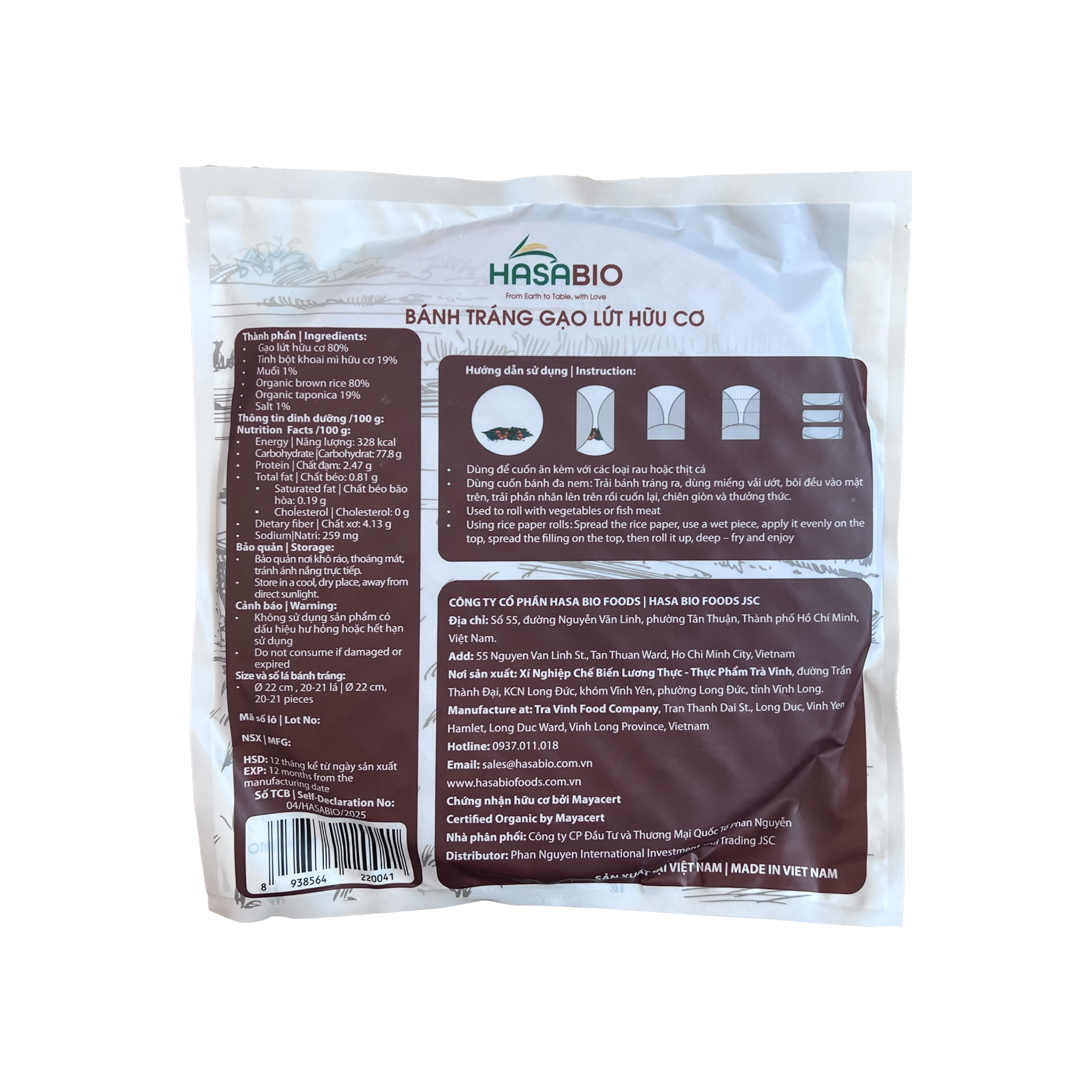 Bánh tráng gạo lứt hữu cơ Hasa Bio 200g